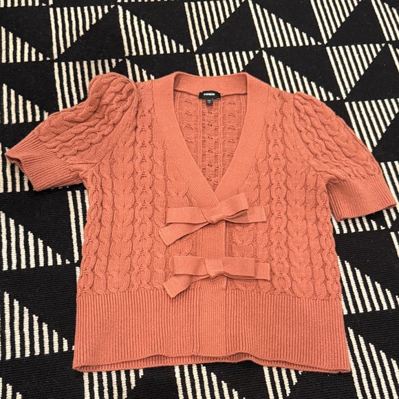 Express Rust Cable Knit Cardigan with Bows - Picture 1 of 3